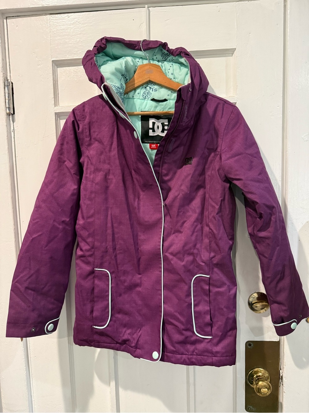 DC Girls' Purple Hooded Raincoat with Mint Lining